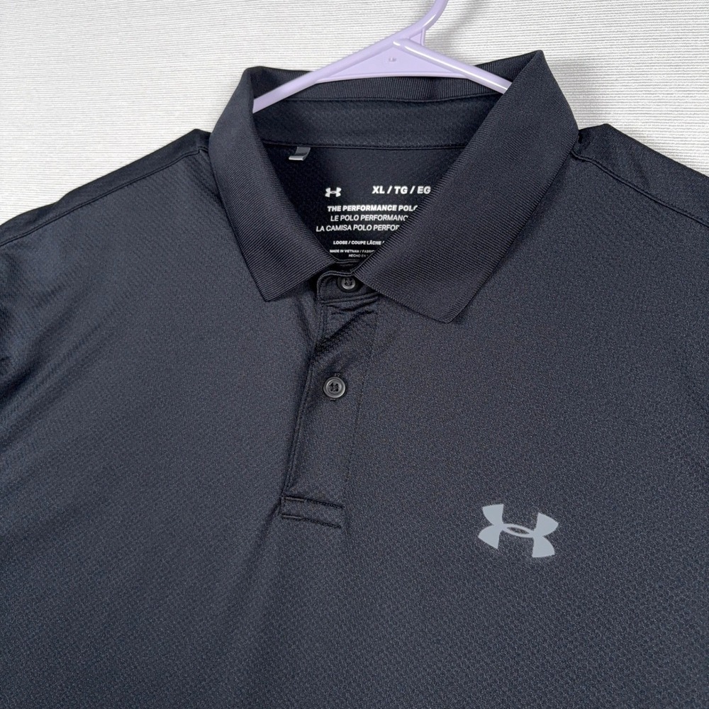 Under Armour The Performance Polo Shirt Mens XL Black Polyester Stretch Heatgear